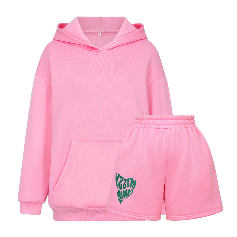 Women long-sleeved Hoodies and shorts two-piece set 9