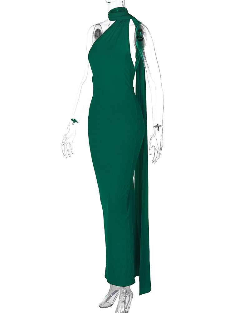 Women Summer Sexy Backless Pleated Solid Sleeveless Dress 46