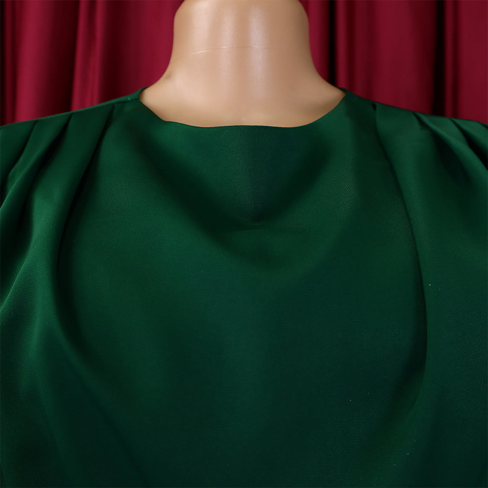 Plus Size African Women Chic Elegant Pleated Career Solid Dress 41