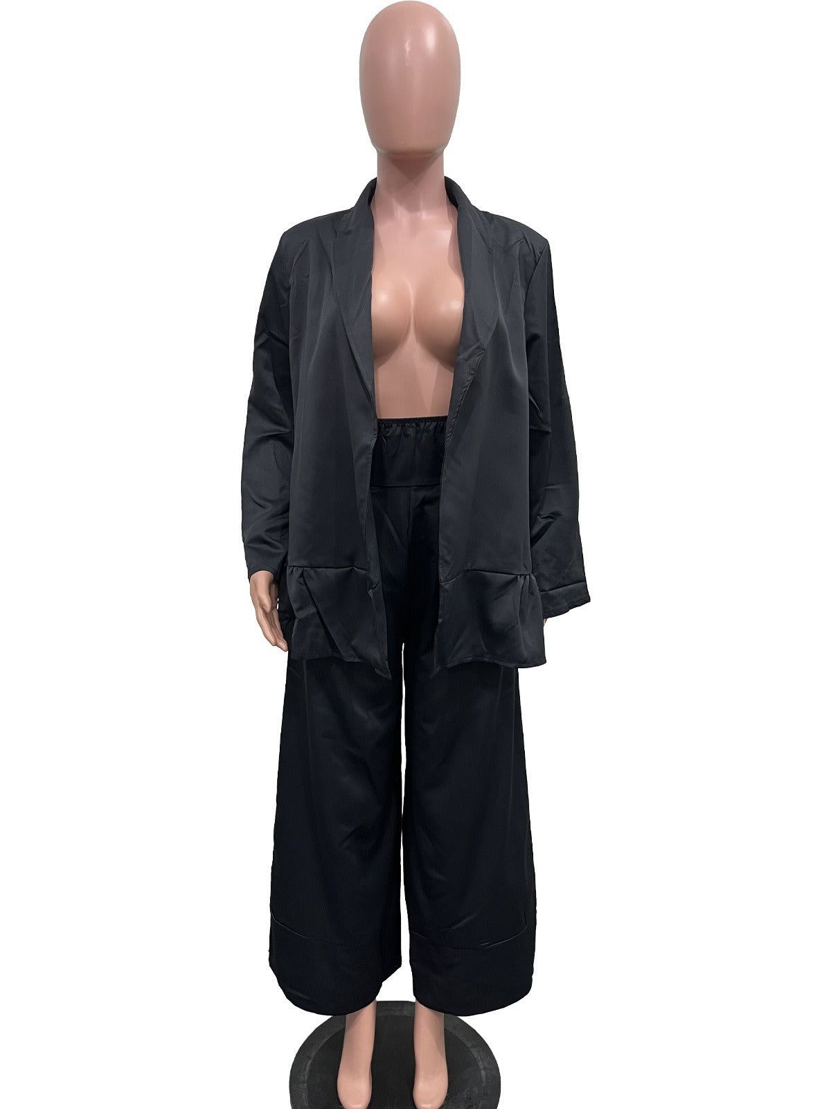 Women's Turndown Collar Jacket High Waist Loose Pants Suit 6