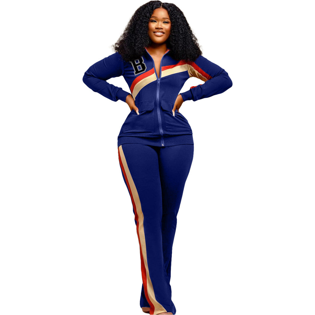 Women'S Sports Casual Fashion Two Piece Pocket Sportwear Pants Set Tracksuit 4