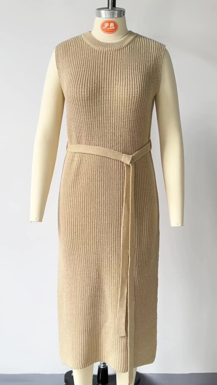 Spring Spring Solid Color Round Neck  Slit  Fashion Knitting Dress 19