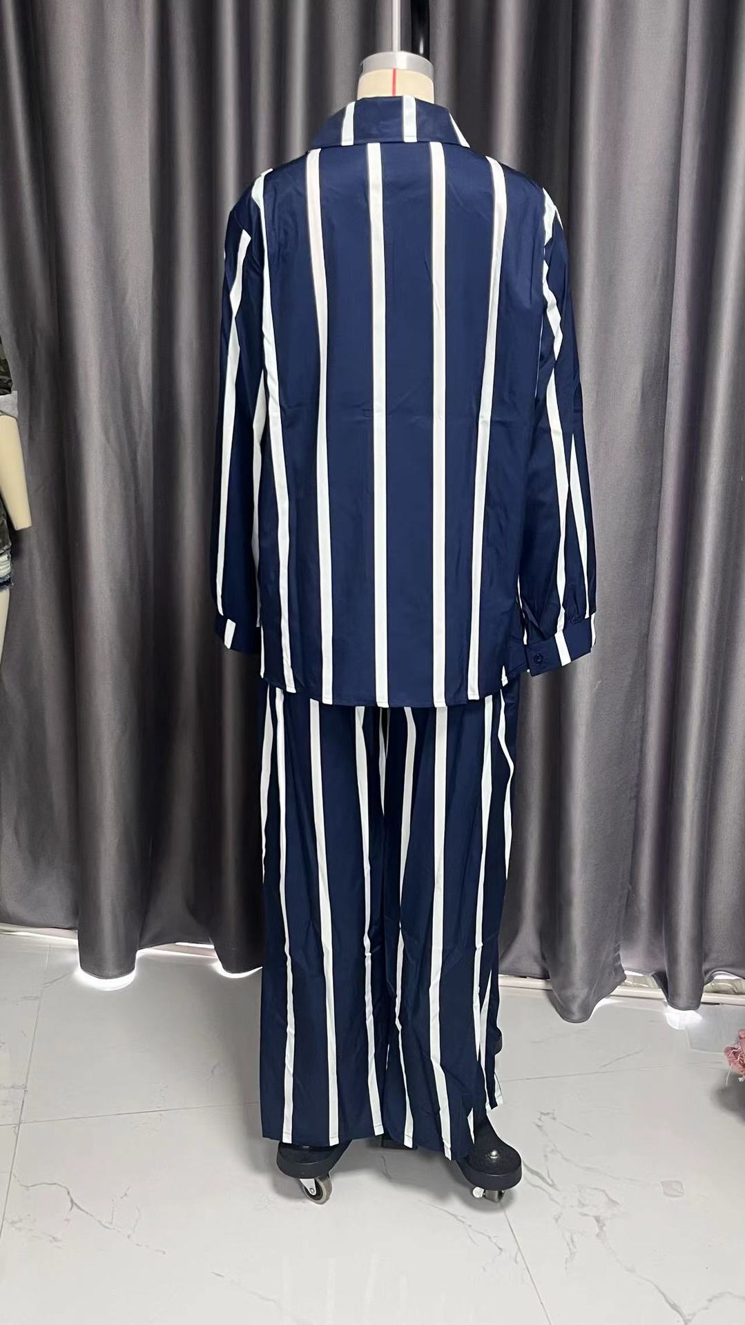 Women Casual Striped Long Sleeve Top and Pant Two Piece Set 15