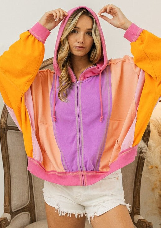 Women Color Block Hooded Oversized Jacket 3