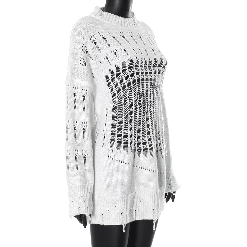 Women autumn and winter hollow Ripped knitting Top 11
