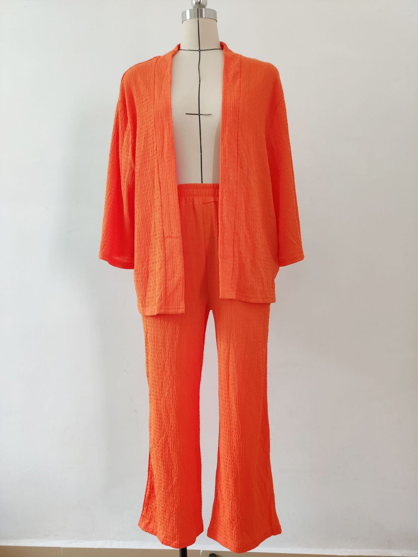 Women Solid long-sleeved shirt and pleated elastic waist trousers two-piece set 17