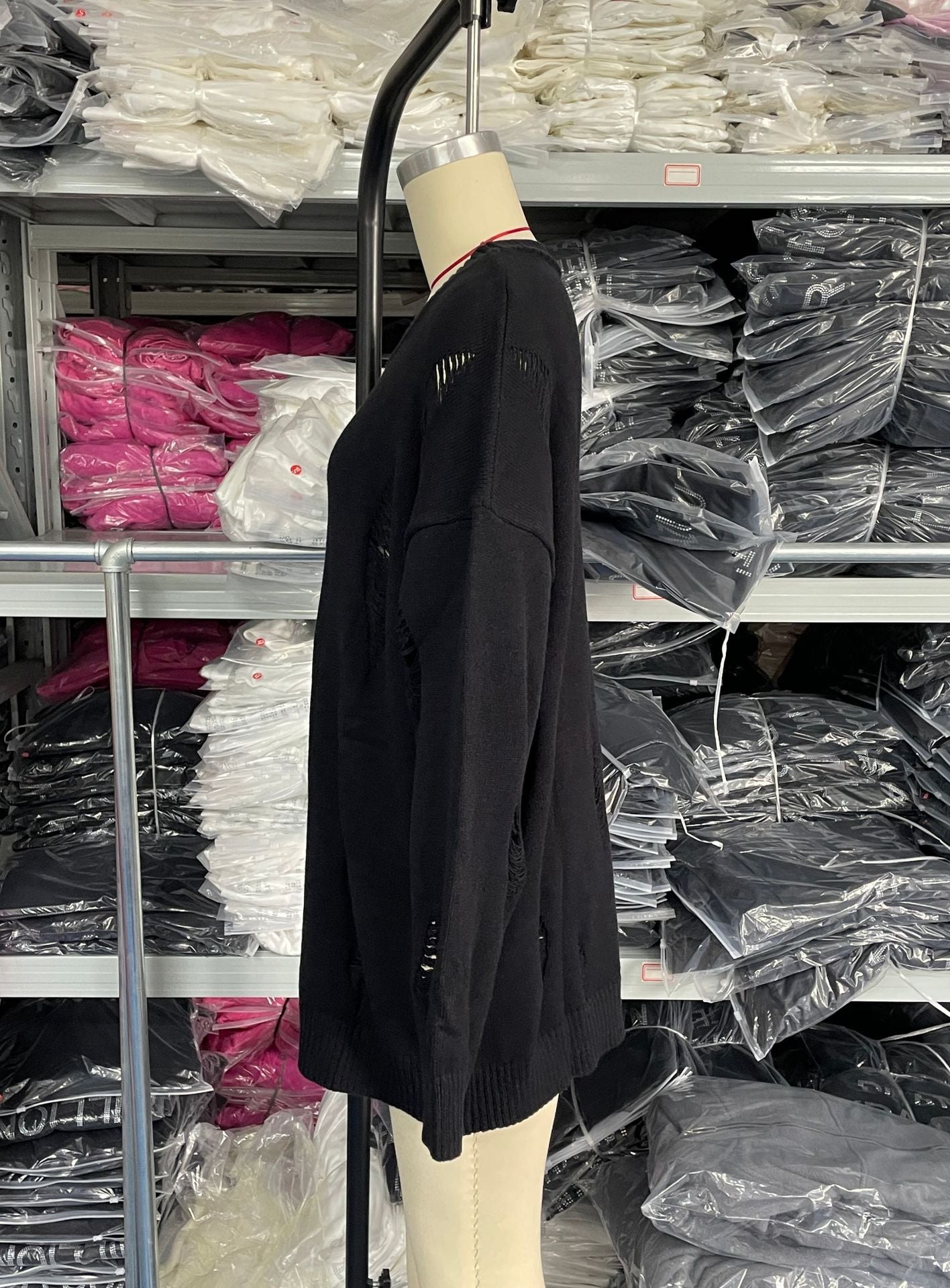 Women Casual Ripped Round Neck Loose Long Sleeve Sweater 22