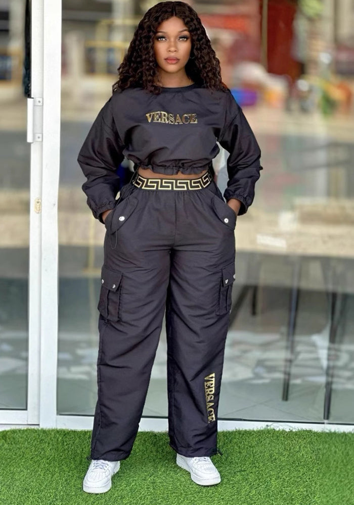 Plus Size Women Round Neck Top and Pant Casual Two-Piece Set