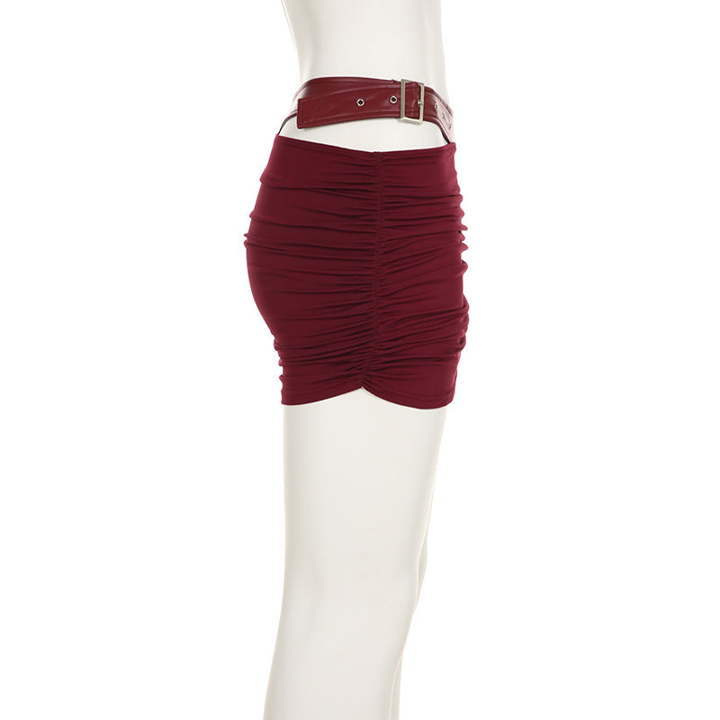 Slim Waist Lace-Up Strapless Top Leather Hollow Bodycon Skirt Two Piece Set 16