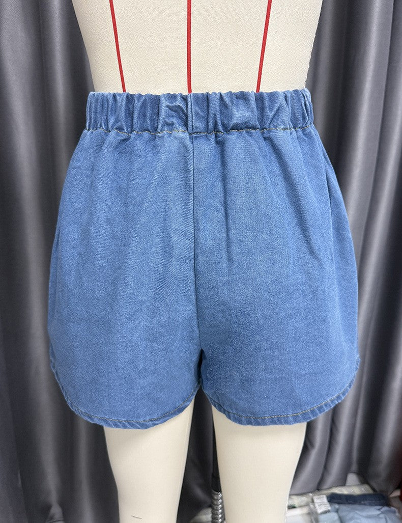 Women summer sleeveless lace top and denim shorts two-piece suit 29