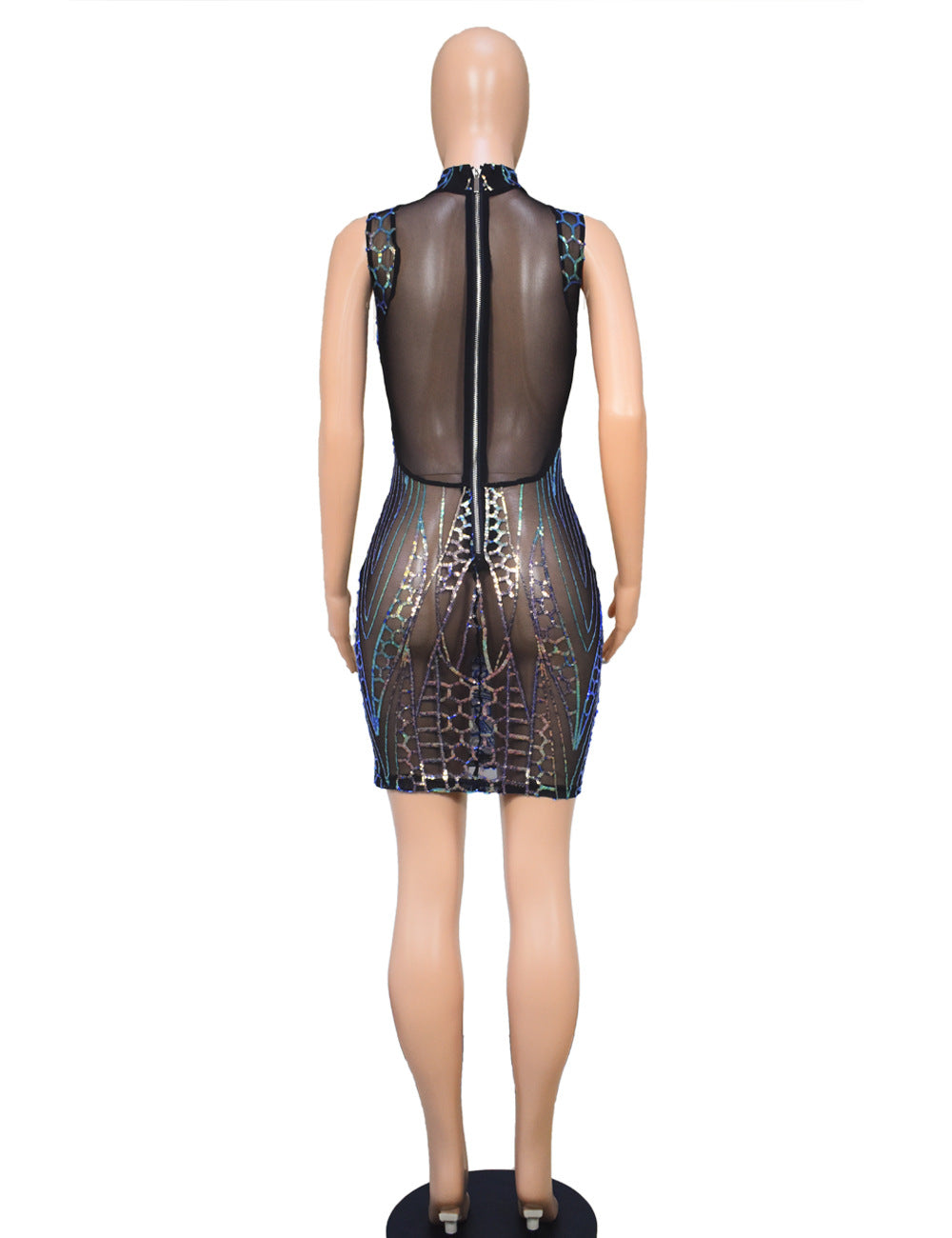 Women's Sequin Dress Slim Nightclub Sexy See-Through Bodycon Dress 7