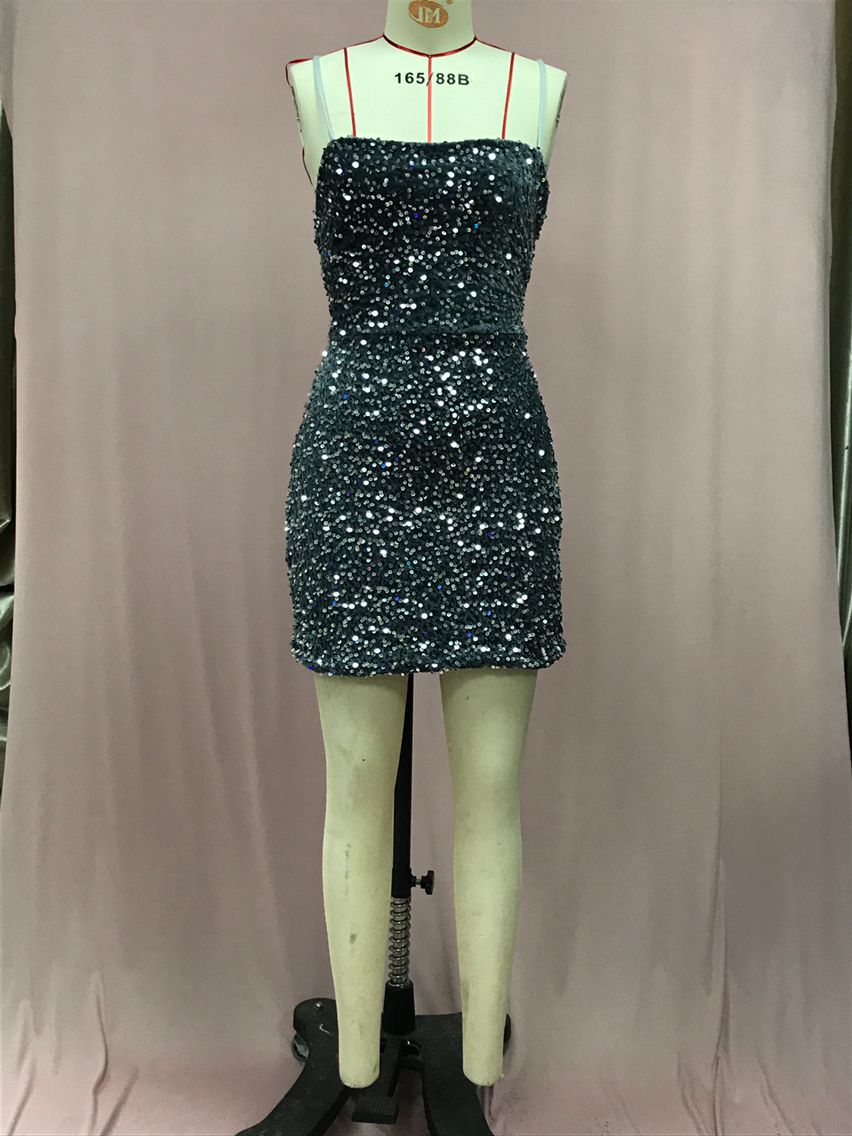 Women French Sequin Backless Bodycon Dress 15