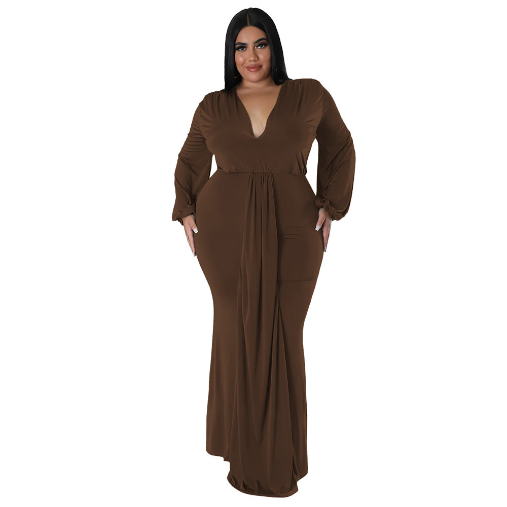 Fall Fashion Plus Size Women's Sexy Nightclub Dress Irregular V-Neck Dress 13