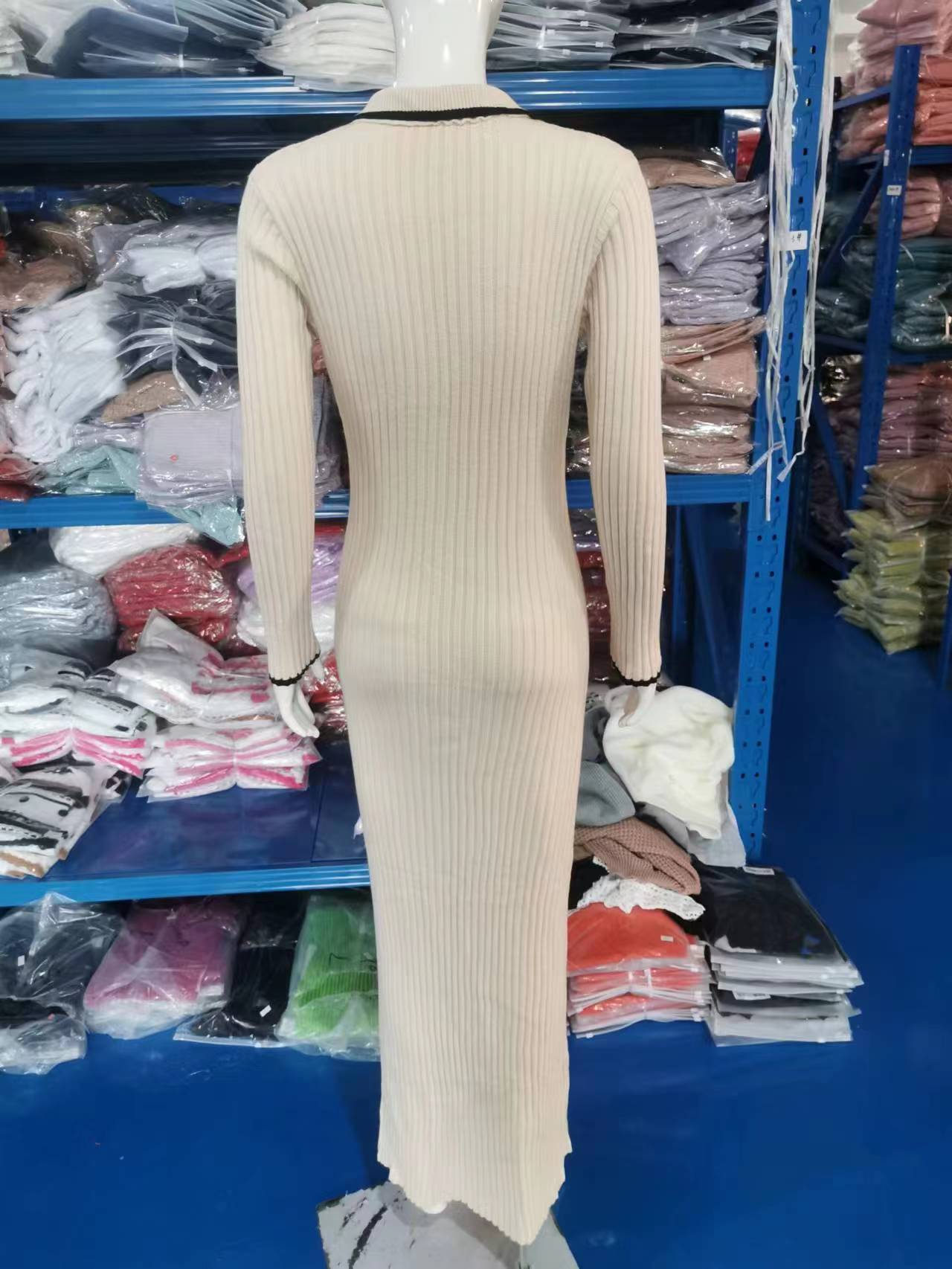 Fashion Turndown Collar Slim Fit Long Sleeve Knitting Dress 11