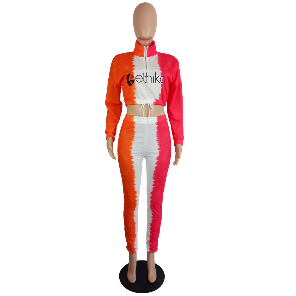 Women's Slim Fit Contrast Print Two-Piece Pants Set 14