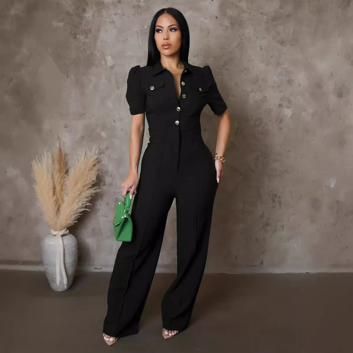 Women Style Patchwork short sleeve Jumpsuit 5