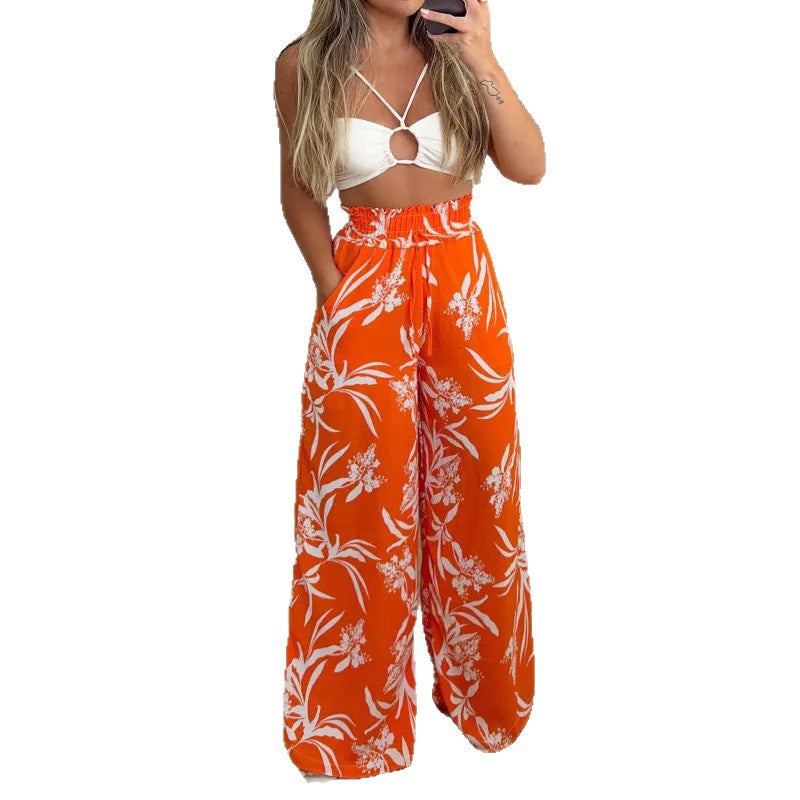 Women's Fashion Chic Floral High-Waist Loose Straight-Leg Casual Pants 6