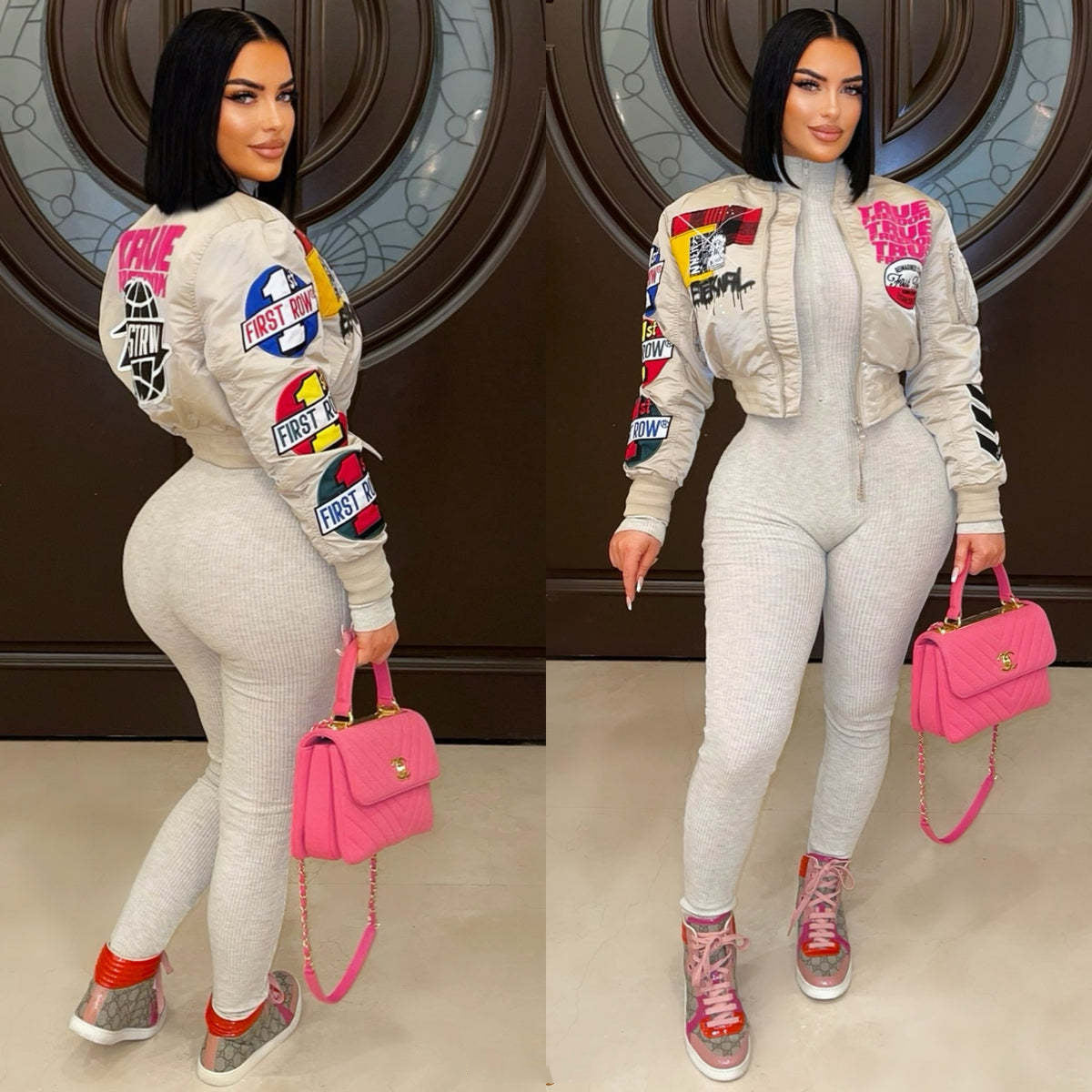 Women Fall/Winter Printed Casual Bomber Jacket