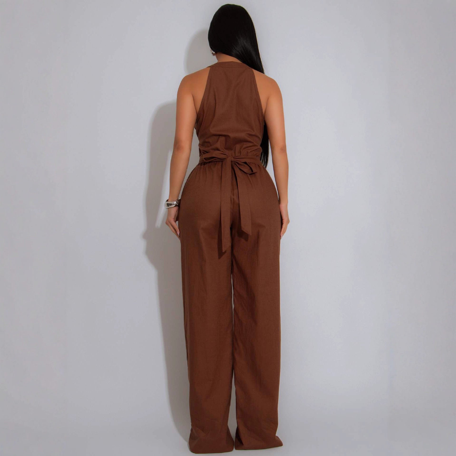 Women Line Patchwork Sleeveless Sports Fitness Jumpsuit 4