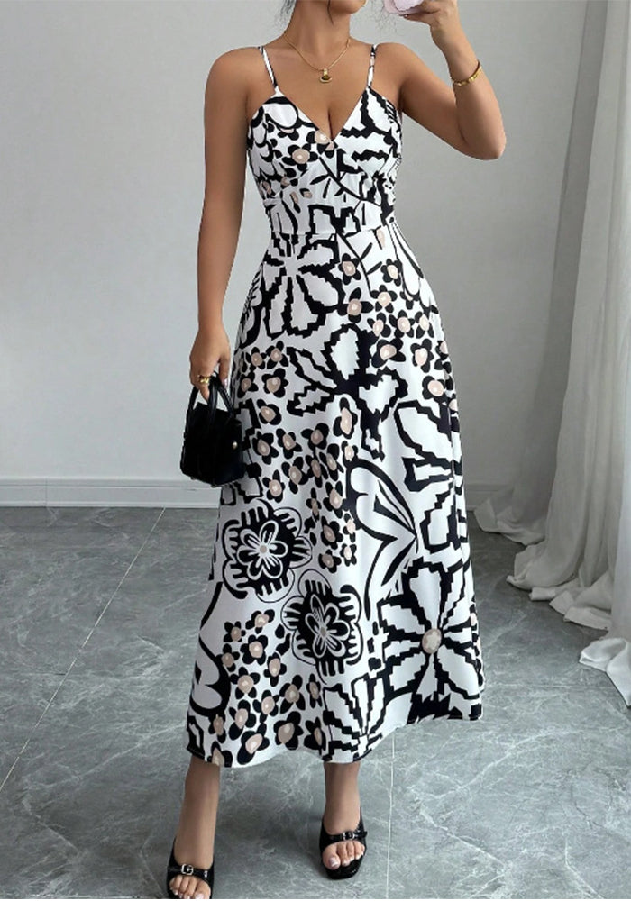 Women Summer American Sexy Print Suspender Elegant Dress