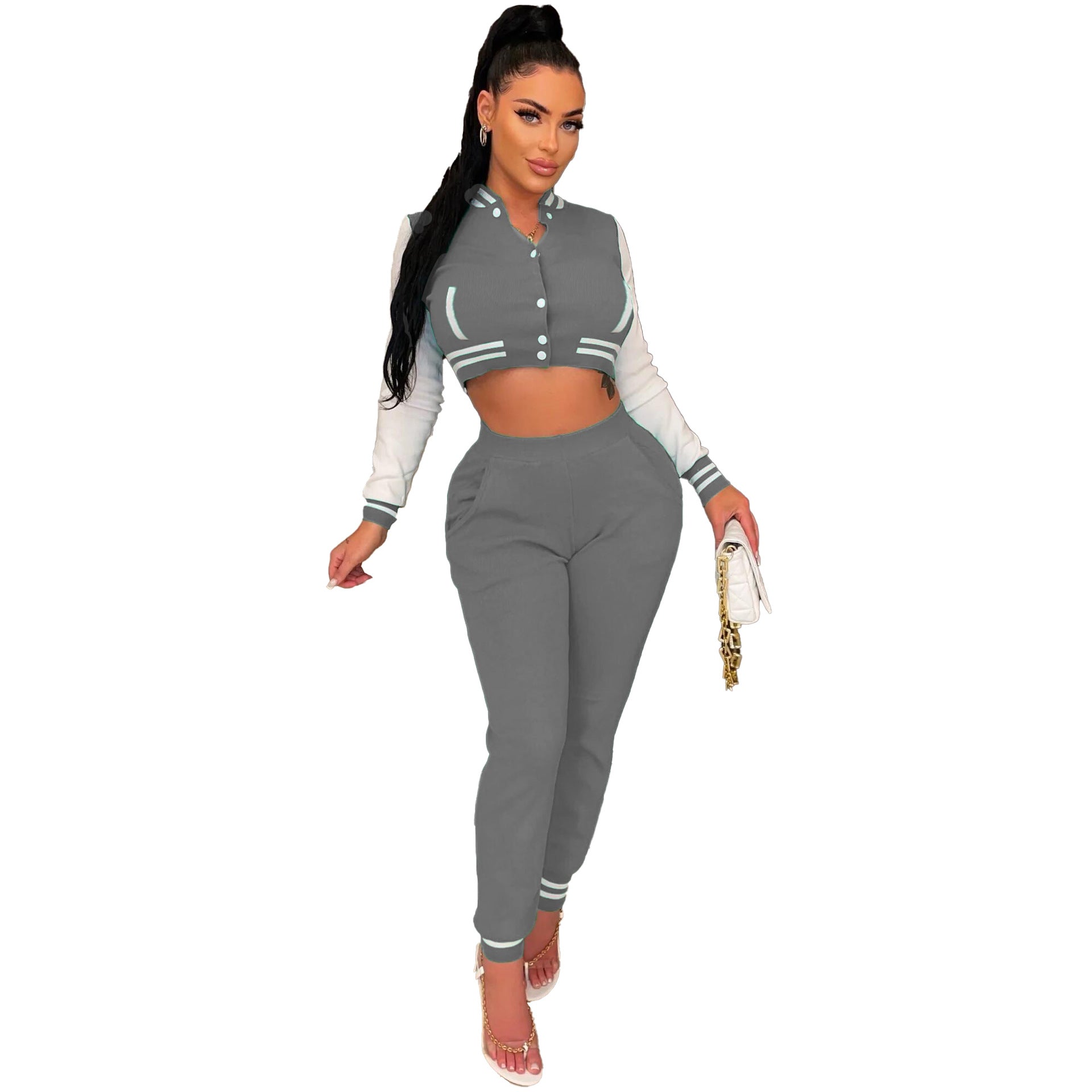 Women's Winter Fashion Ribbed Multicolor Baseball Uniform Set