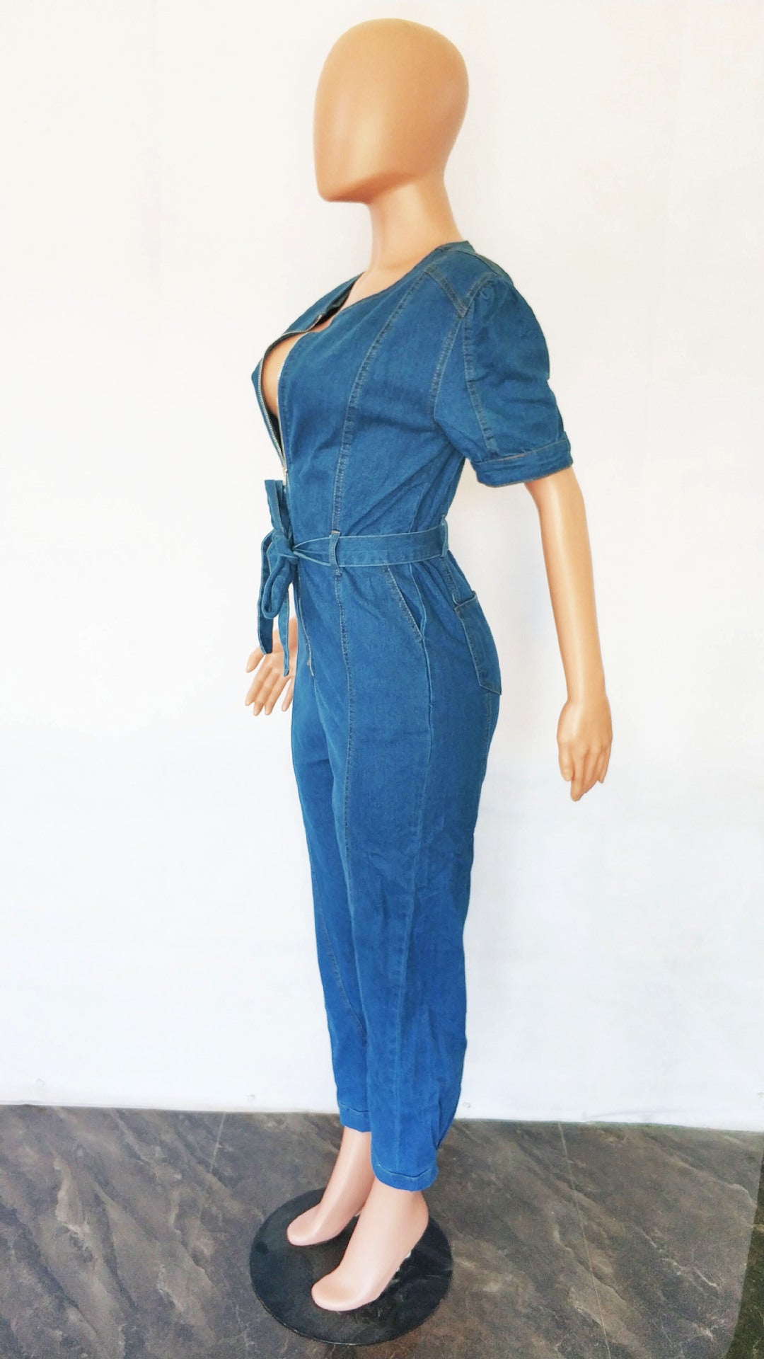 Women's Fashion Loose Denim Short Sleeve Jumpsuit 7