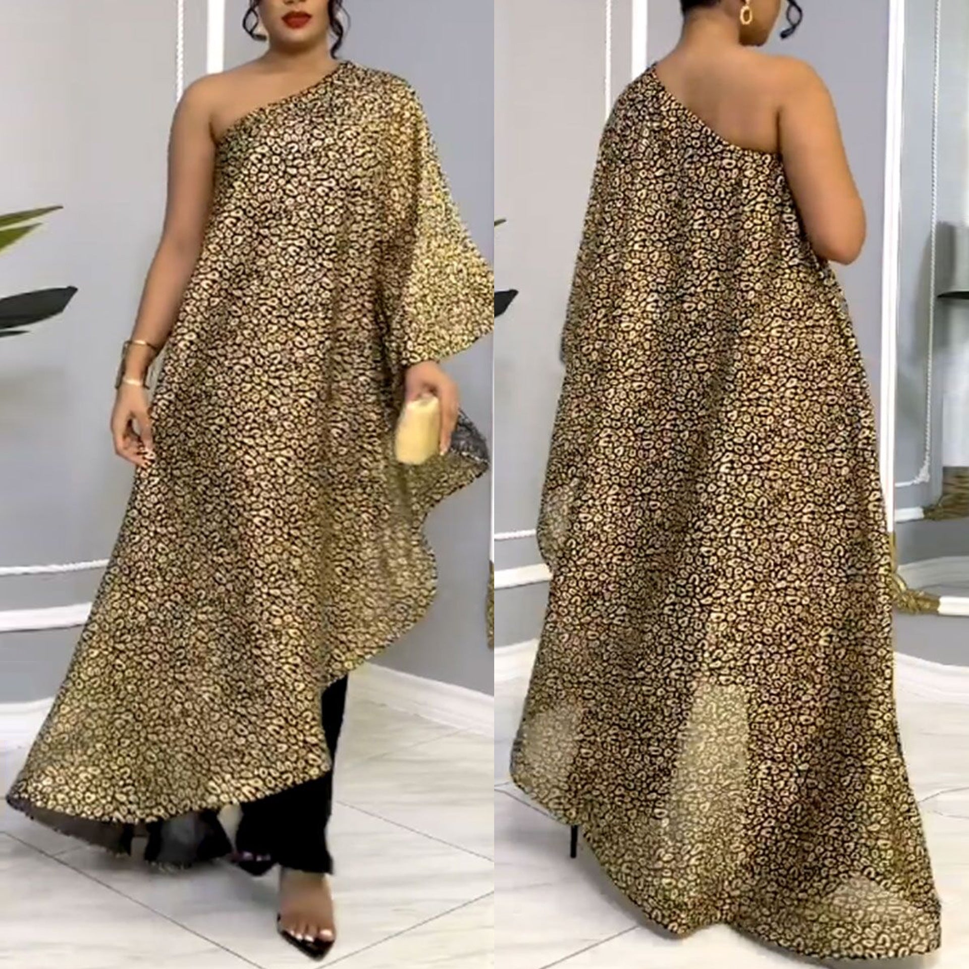 Women Sexy Shiny Slash Shoulder Patchwork Stretch Jumpsuit