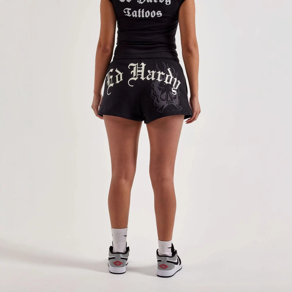 Women Print Short Sleeve Top and Shorts Two-piece Set 5