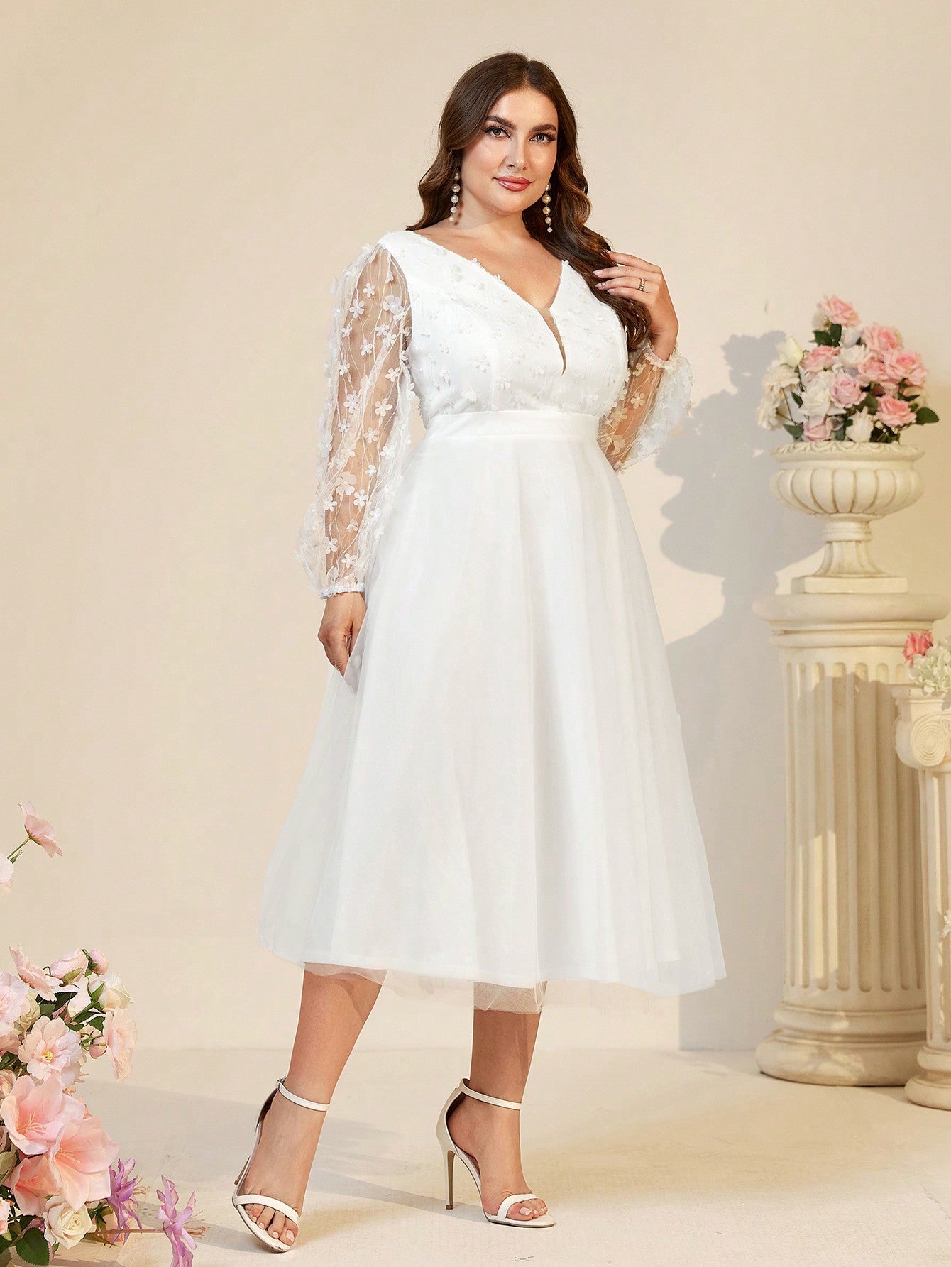 Plus Size Women Summer Party See-Through Mesh Dress 5