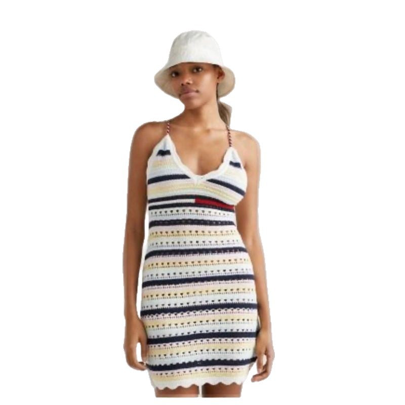 Women Striped Knitting Sleeveless Suspender Dress 5