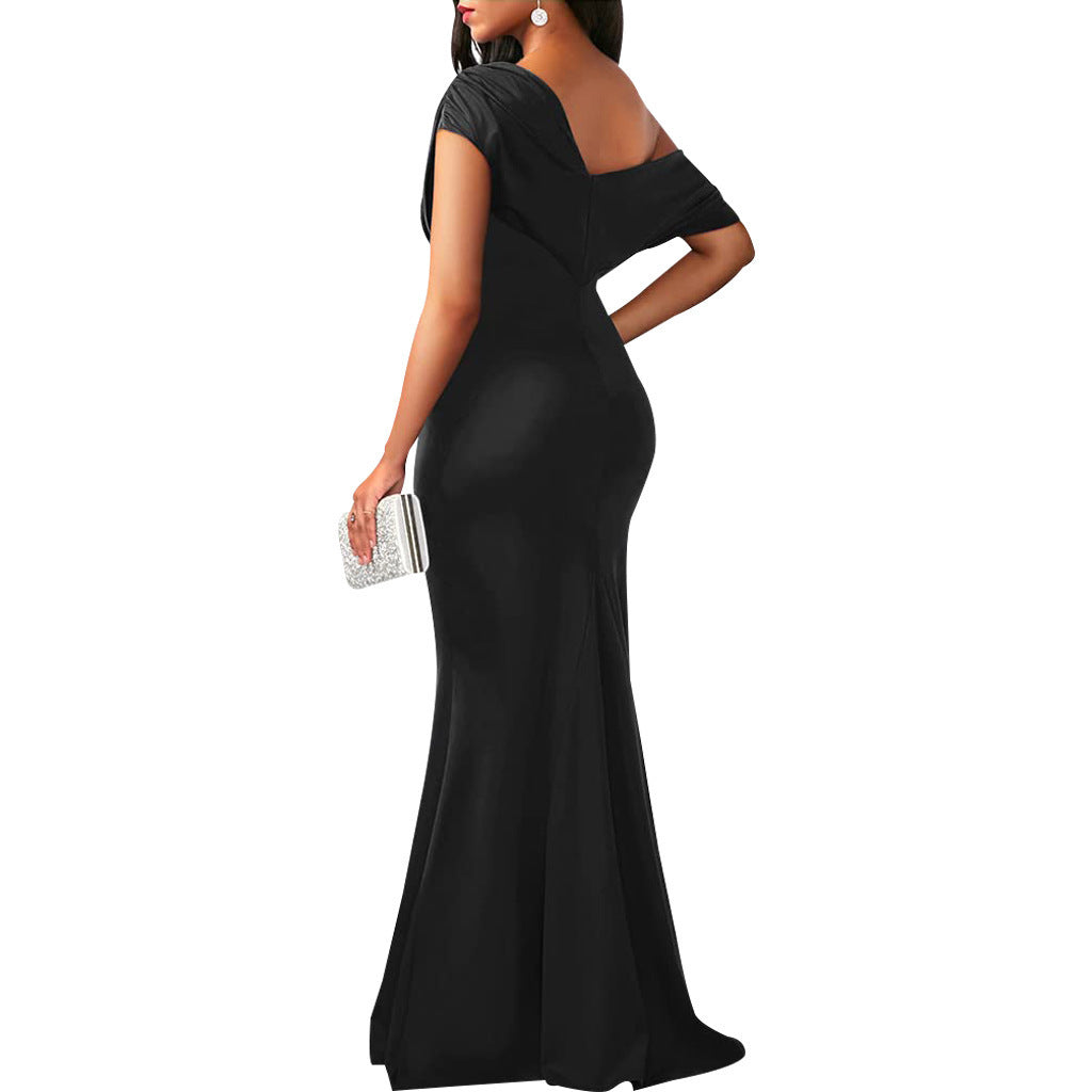 Plus Size Women Solid Slash Shoulder Elegant Bodycon Dress 6