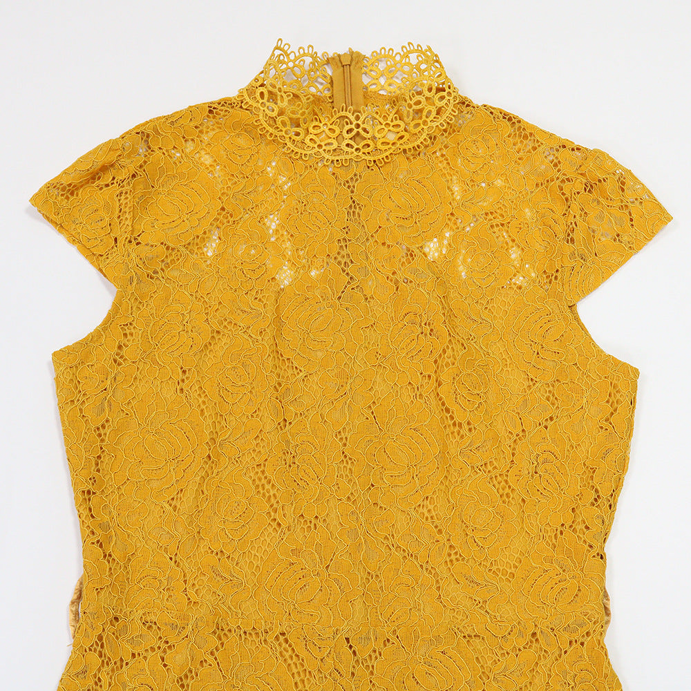 Women Round Neck Short-Sleeved Lace Jumpsuit 11