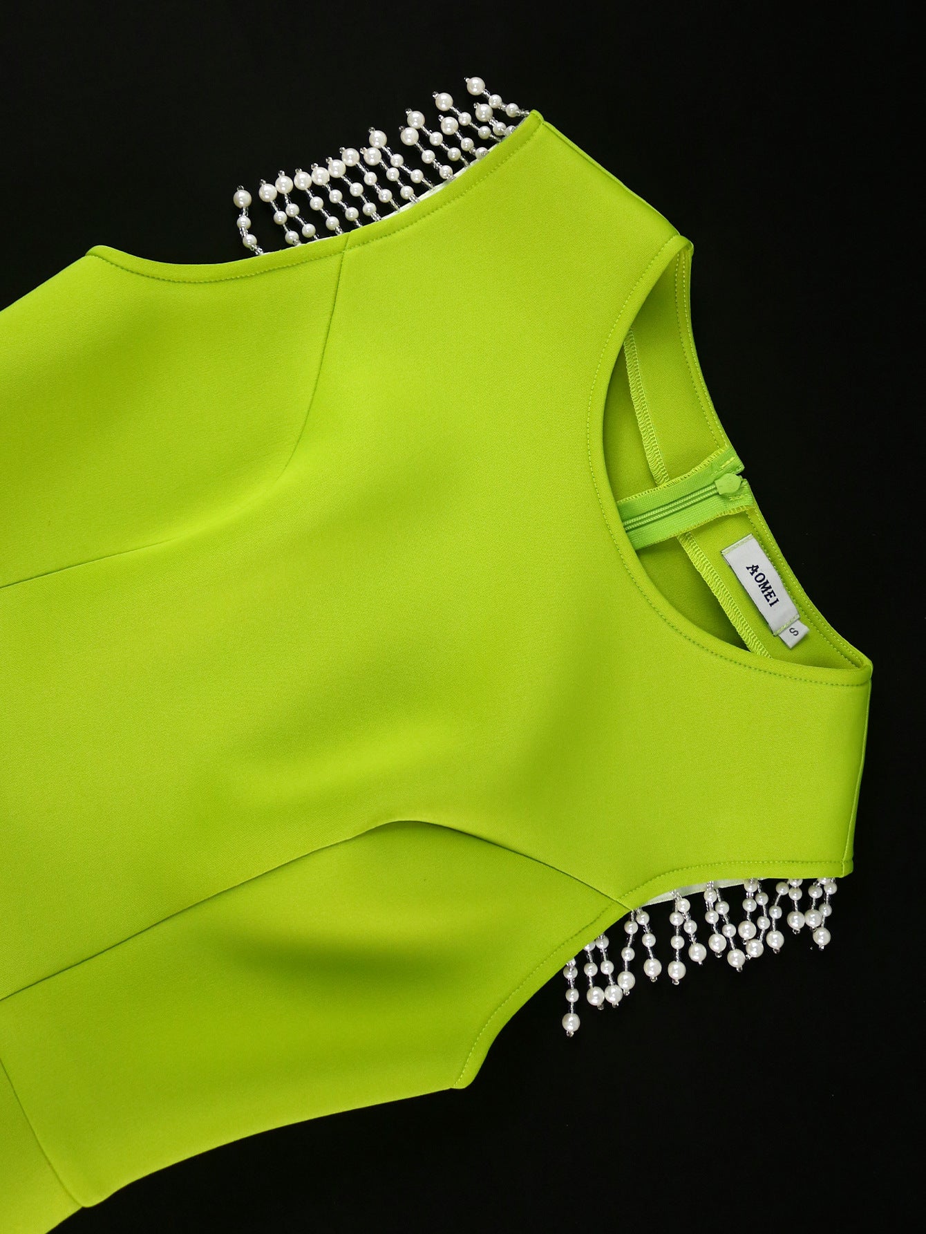 Women Party Dance Round Neck Sleeveless Beaded Bodycon Dress 6