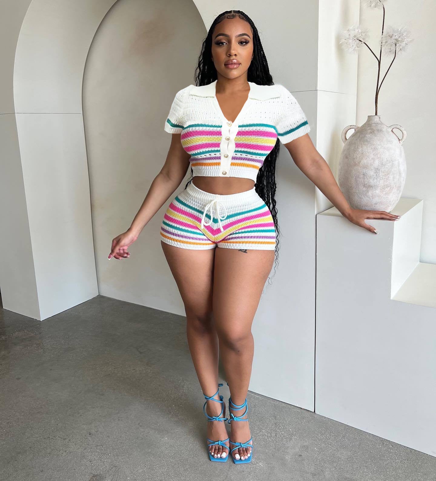 Women's Fashion Cardigan Sweater & Bodycon Shorts Set 6