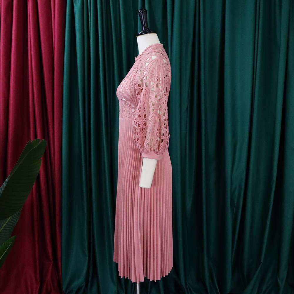 Women's Fall/Winter lace Patchwork Pleated Cutout Sexy Plus Size Dress 23