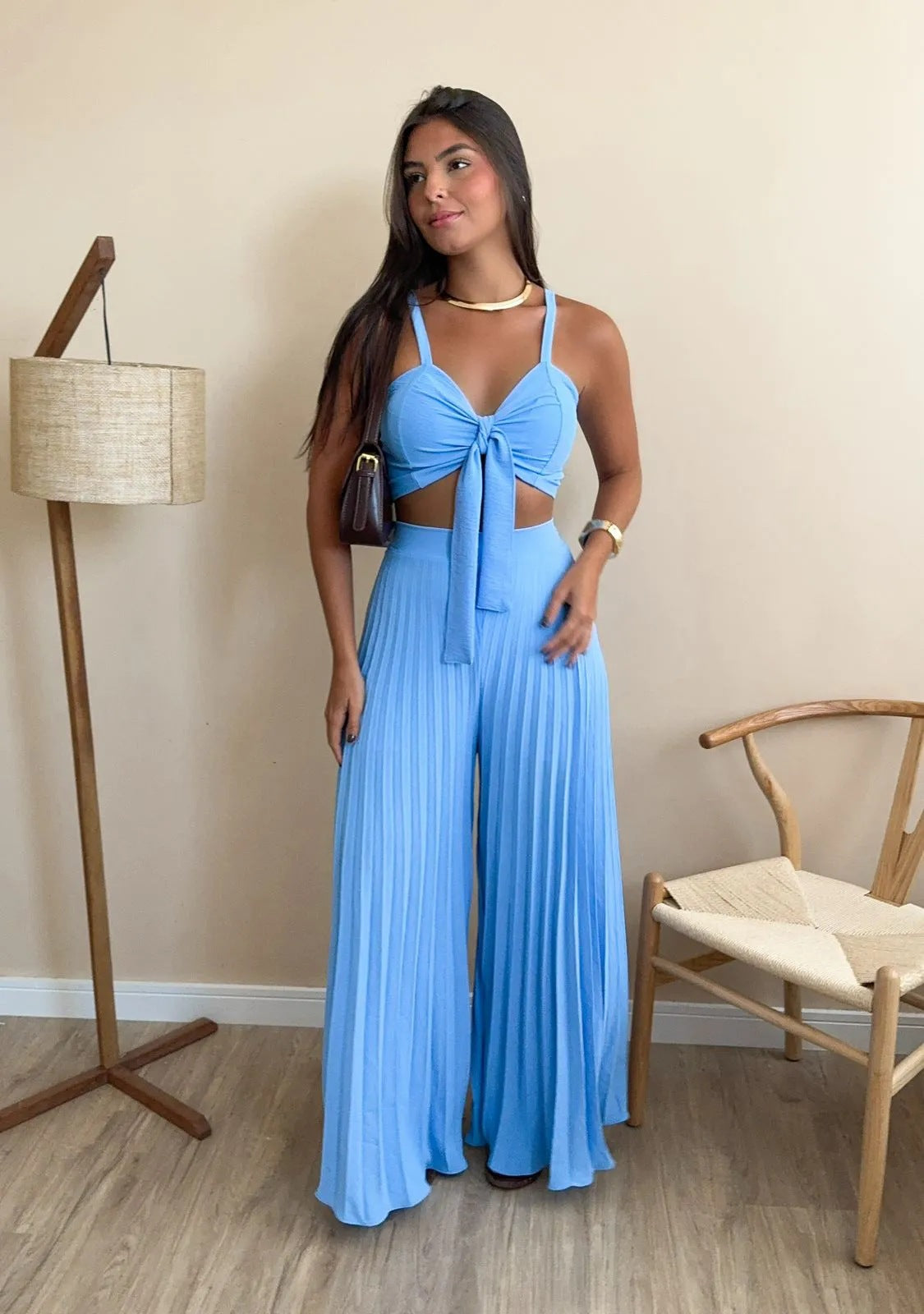 Women's Fashion Strappy Vest & Pleated Loose Wide-Leg Pants Set 6