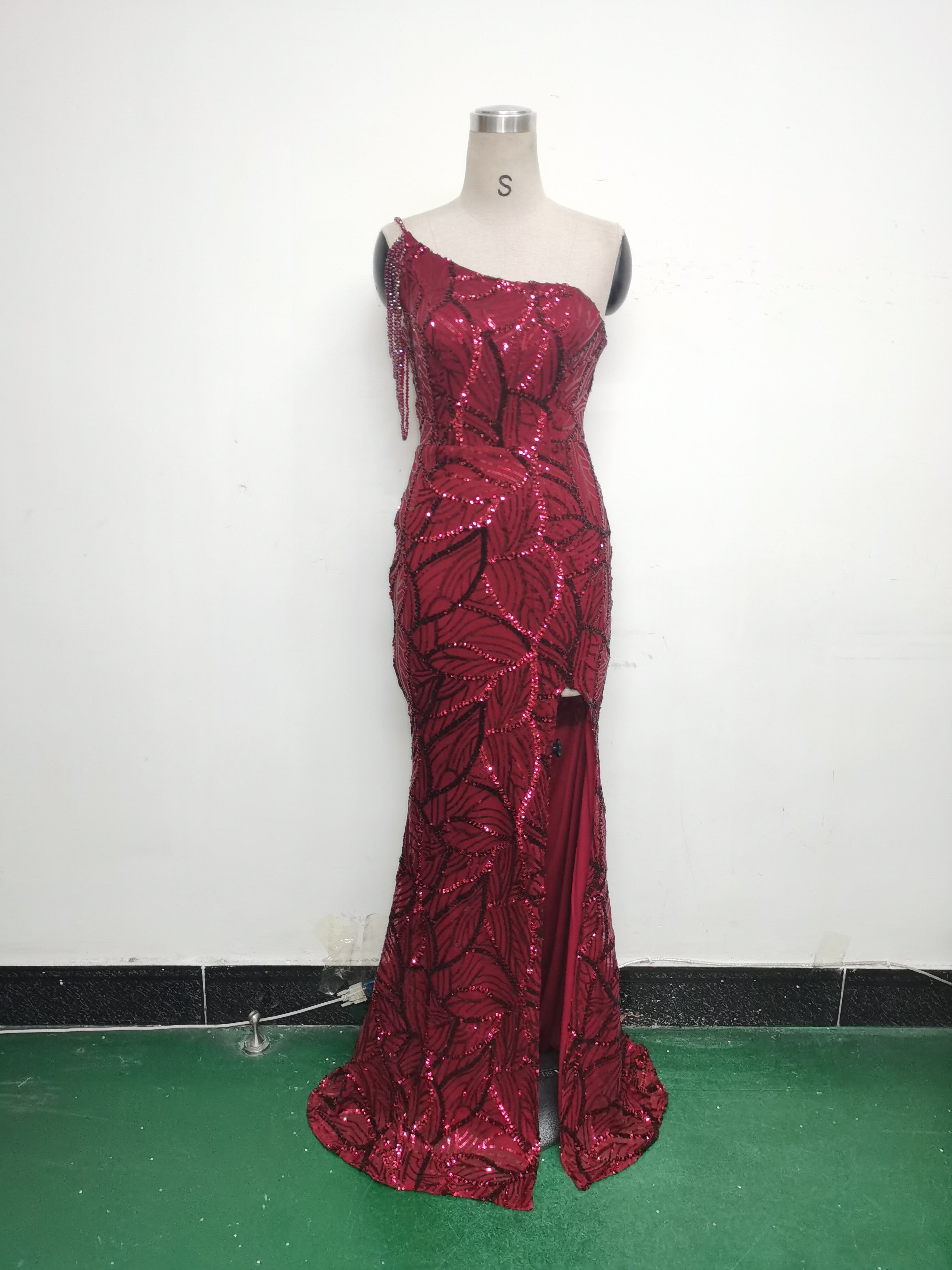 Women One Shoulder Beaded Sequin Embroidery Formal Party Prom Wedding Evening Dress 35