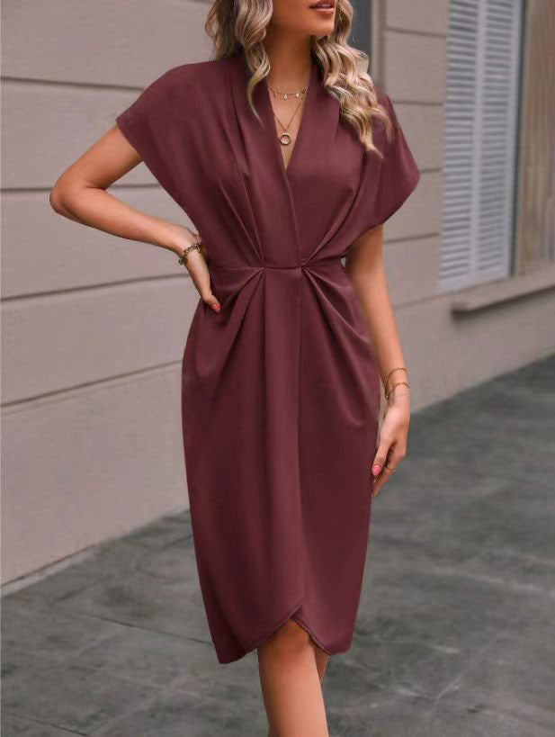 Summer Women's Fashion Elegant V-Neck Party Dress Solid Gown 4