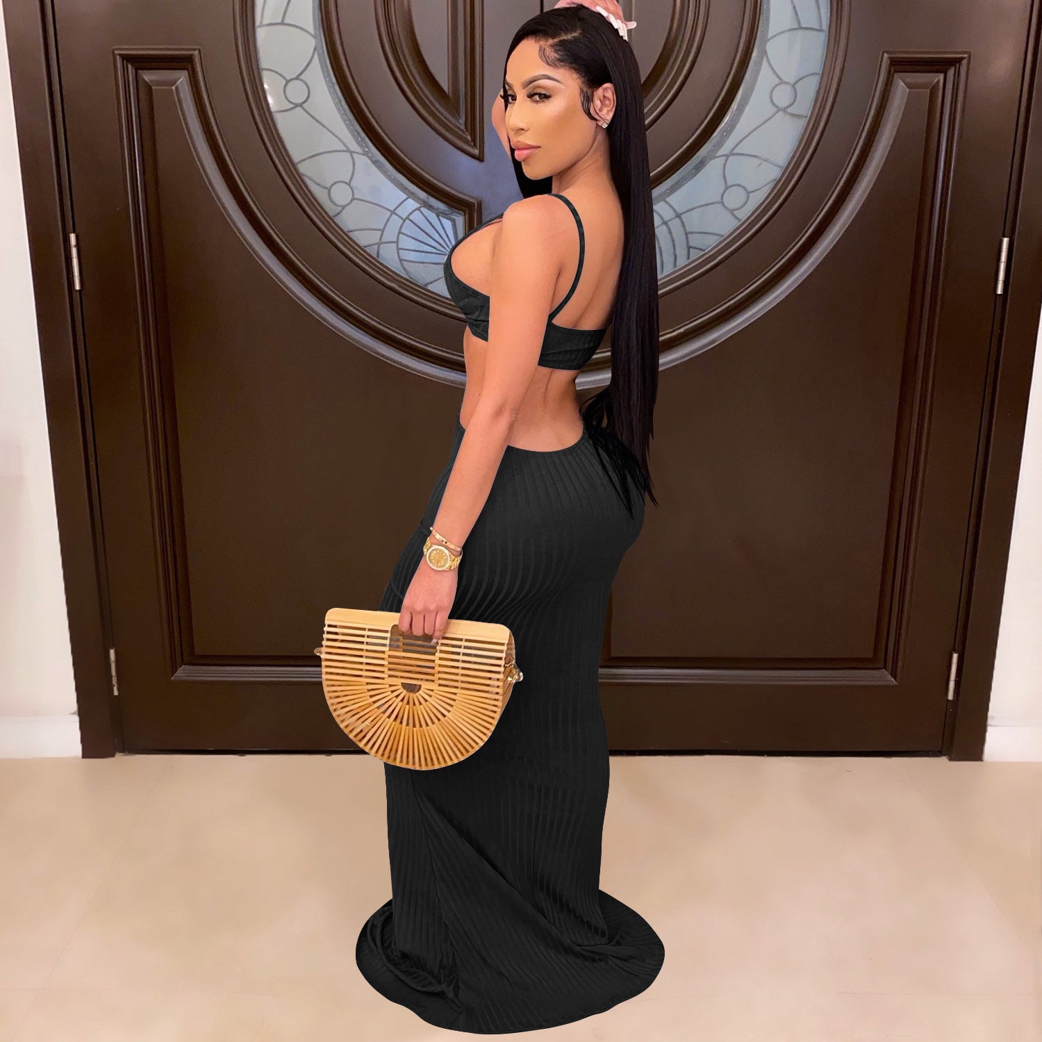 Sexy Knitted Strap Solid Color Dress for Women 24