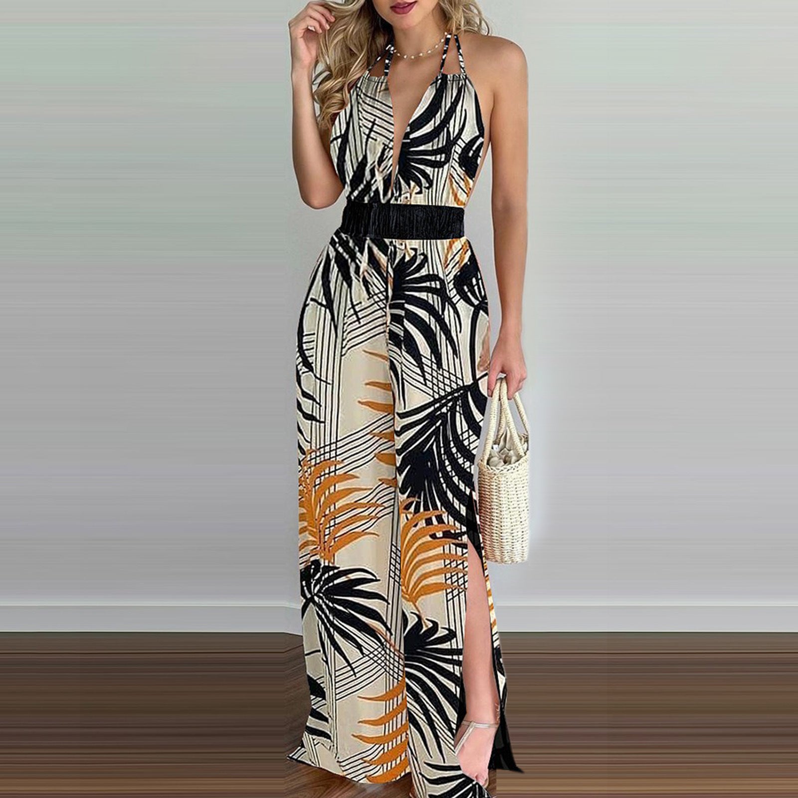 Women Elegant Print Sleevless Jumpsuit