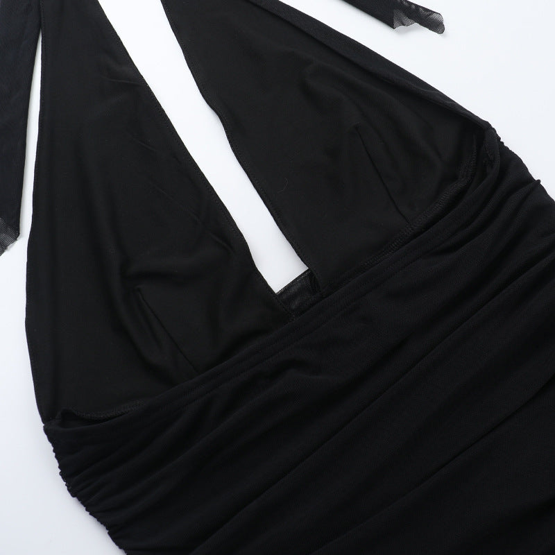 Women Summer Sexy Halter Neck Bodycon V Neck Slit Dress 18