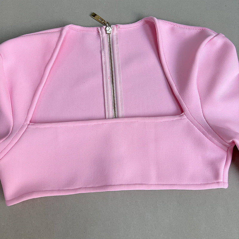 Women Long Sleeve Top and bandage dresses Two-Piece Set 17