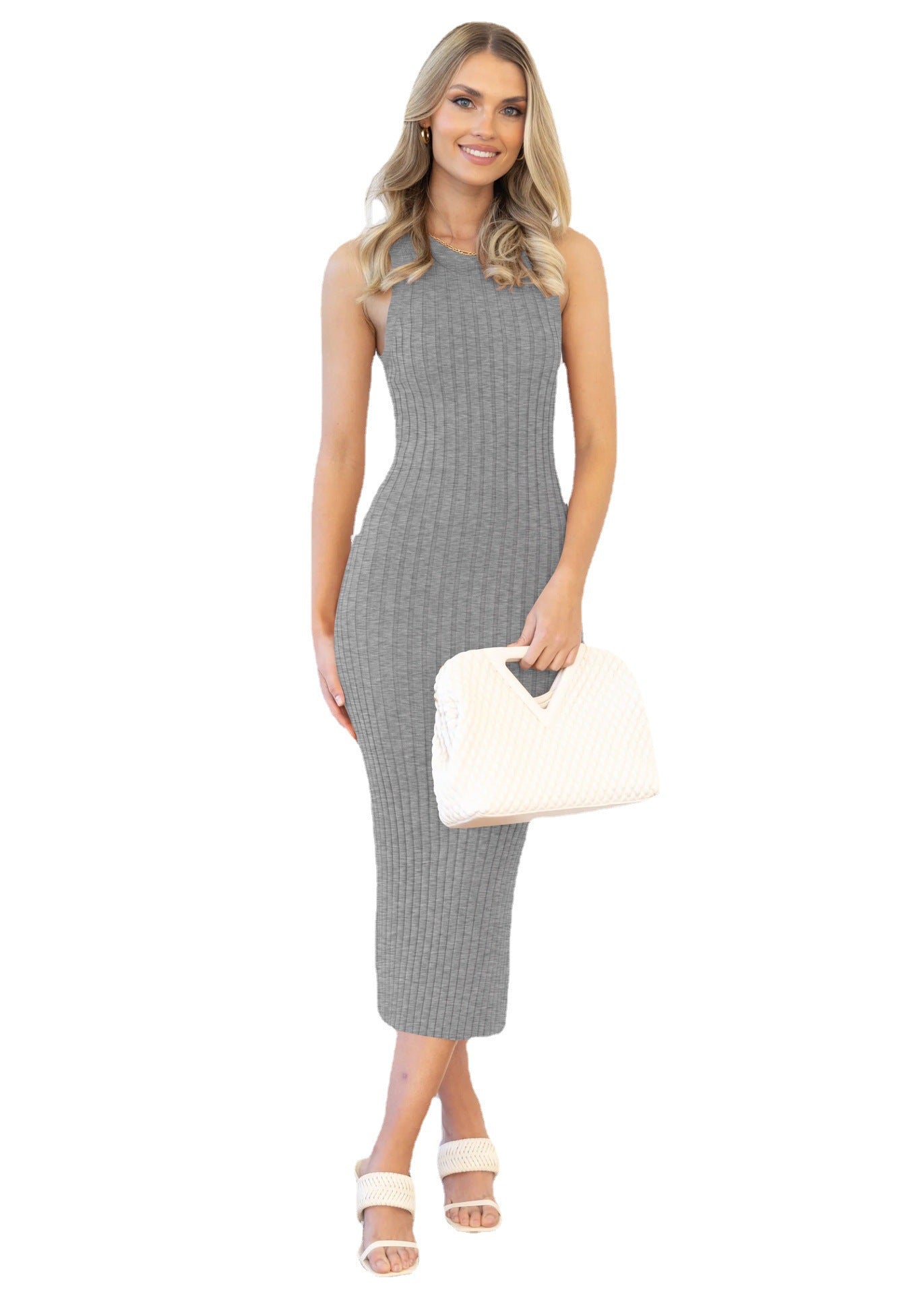 Fashion Trend Women's Sleeveless Slit Rib Tight Fitting Bodycon Jumpsuit Fall Basic 11