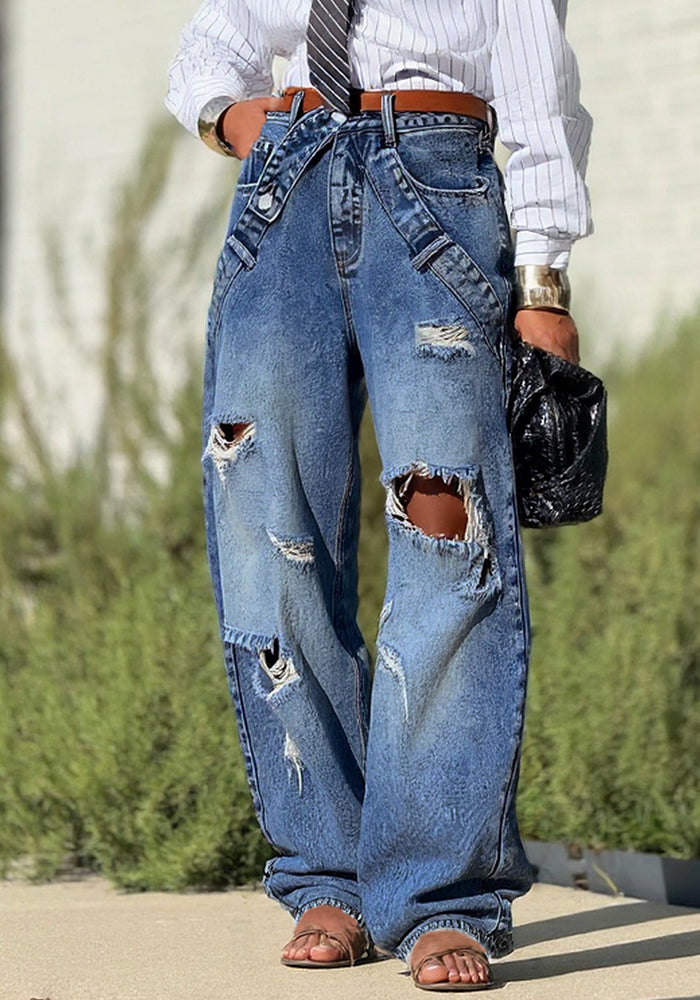 Ripped Wide Leg Denim Pants