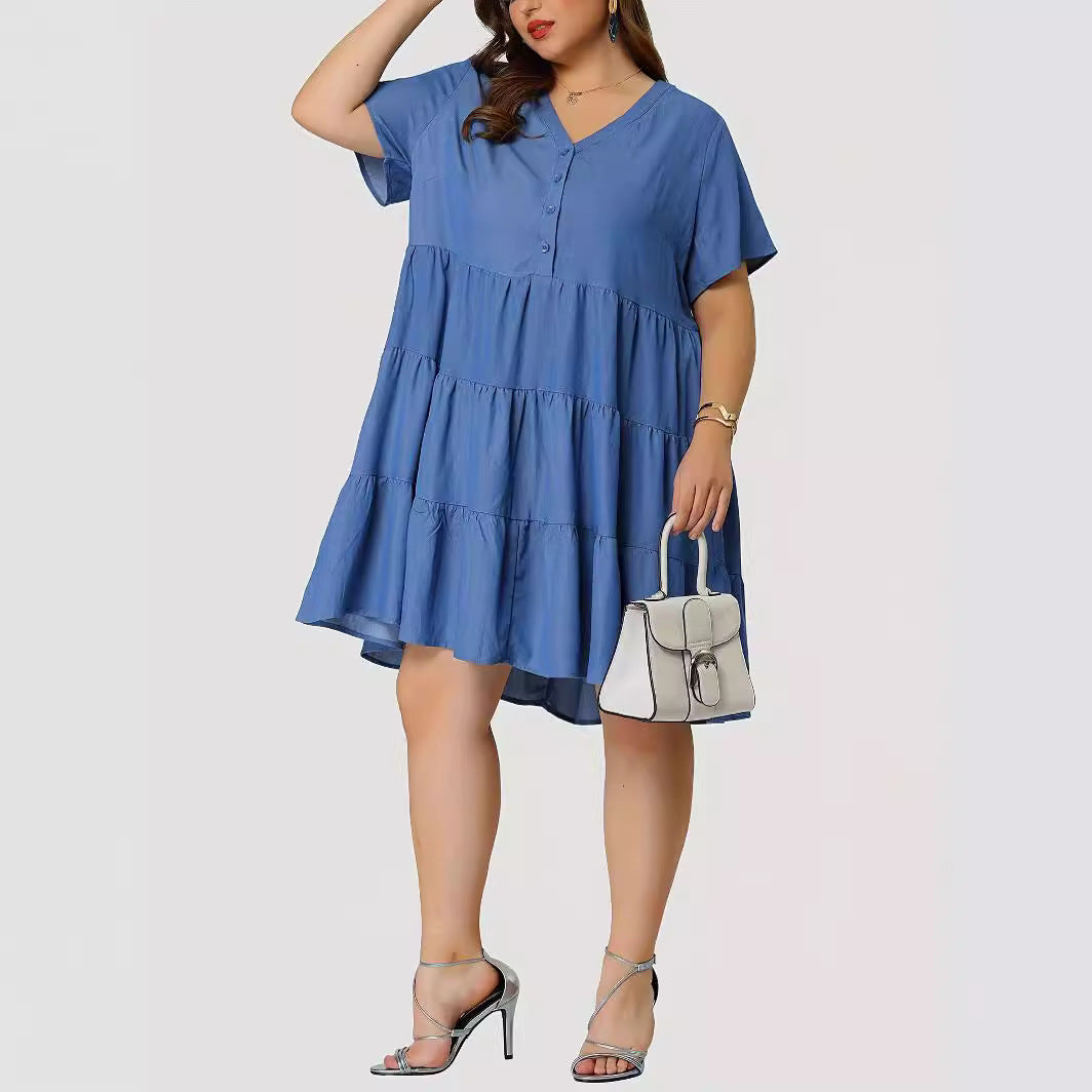 Plus Size Women Short Sleeve Multi-Layer Dress 4
