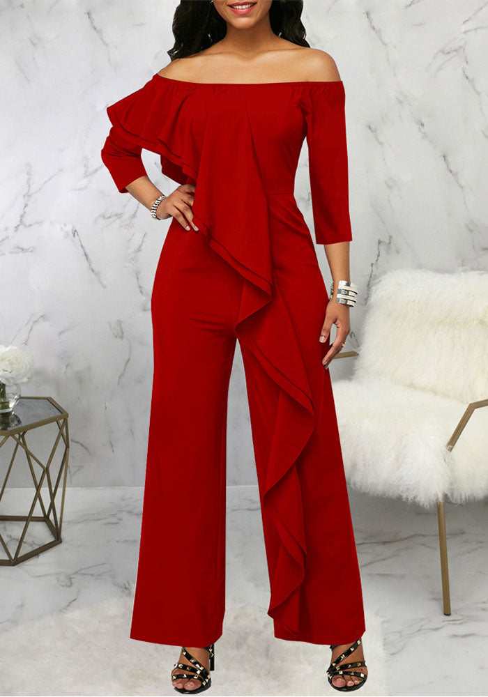 Women Sexy Off Shoulder Ruffle Jumpsuit