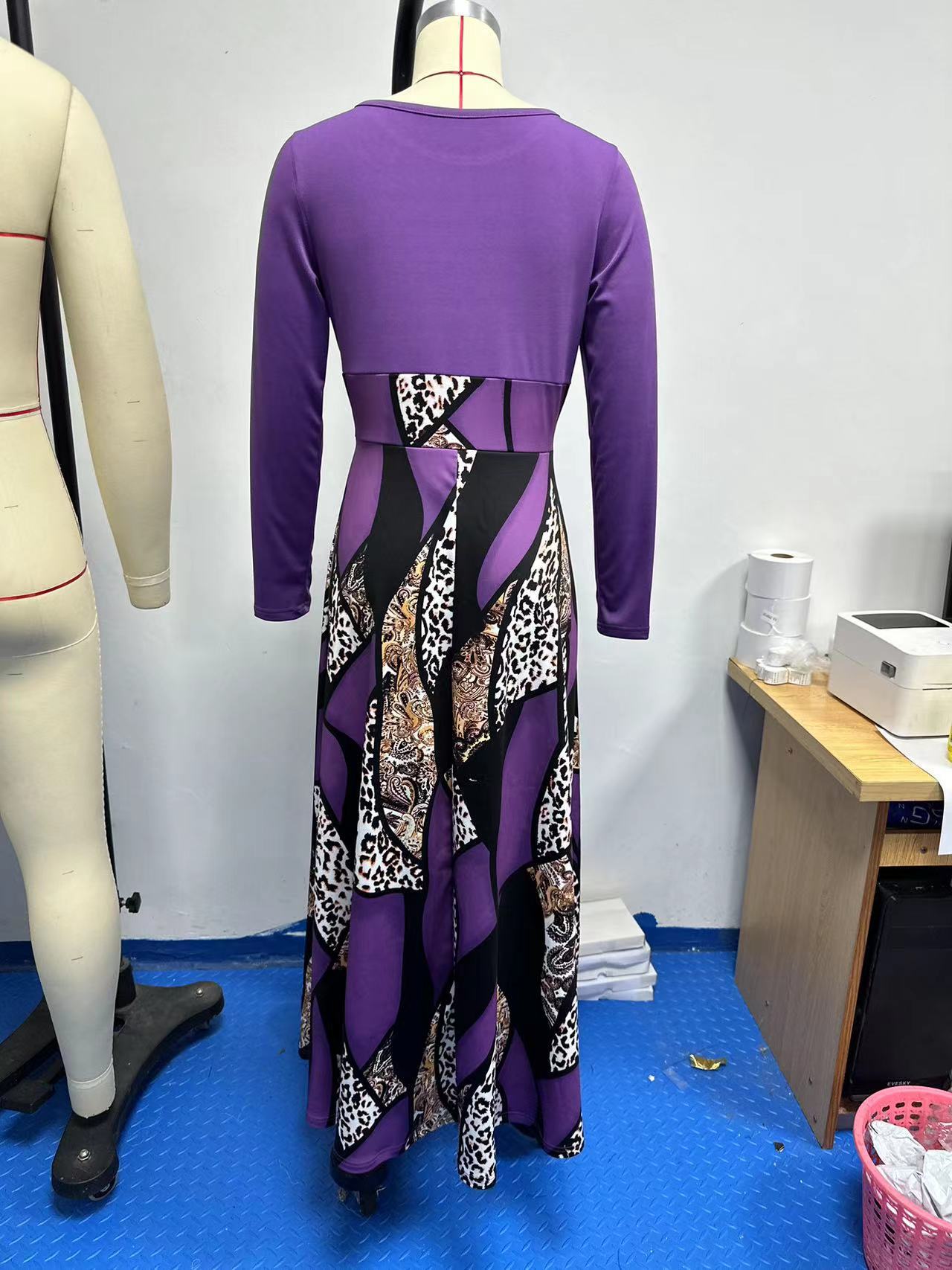 Casual Printed Deep V Half-Sleeve Long Dress 17