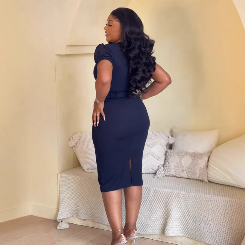 Square Neck Slim Waist Back Slit Bodycon Dress 4