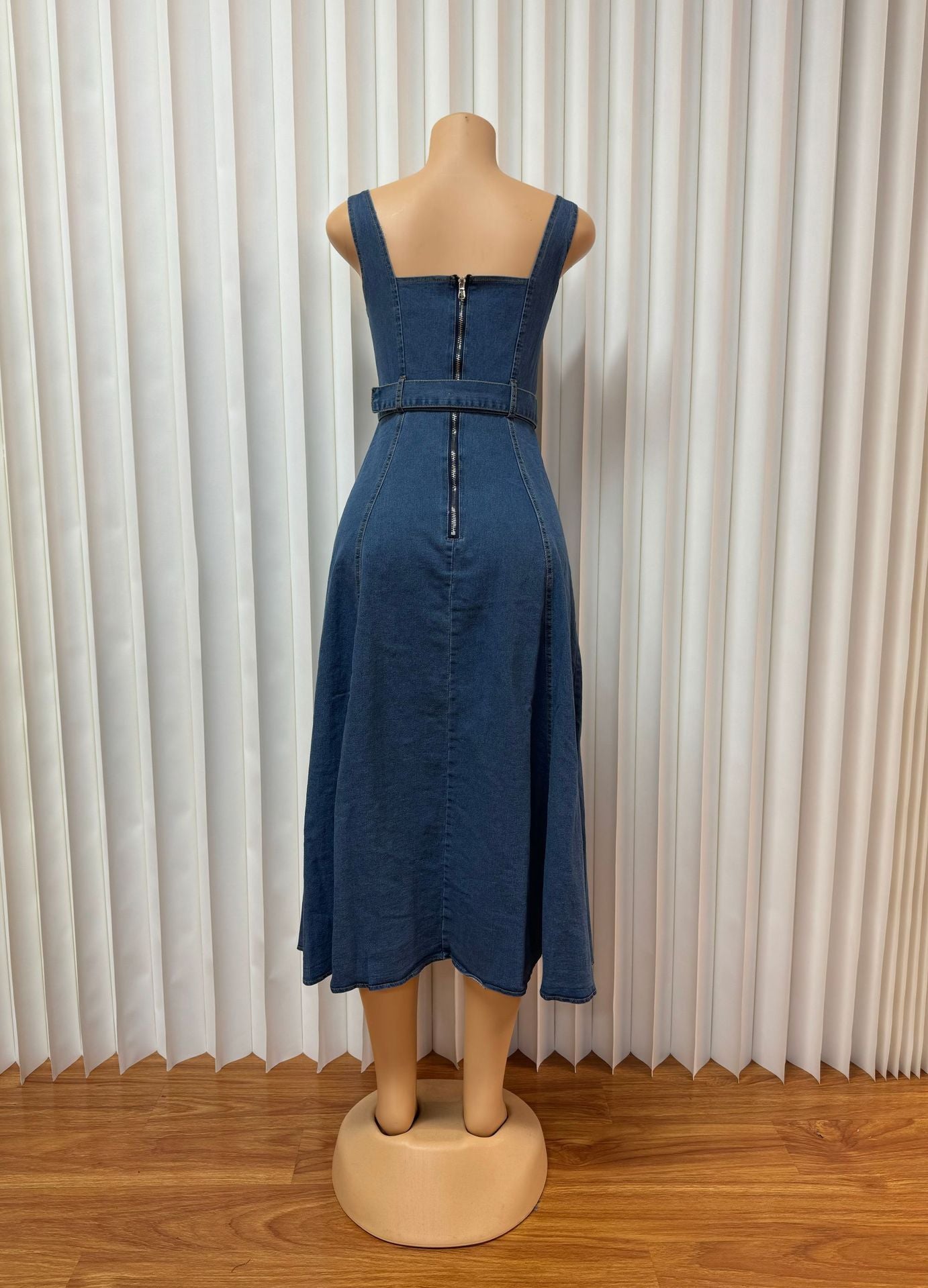 Women's Strap Casual Belted Button-Detailed Denim Maxi Dress 5