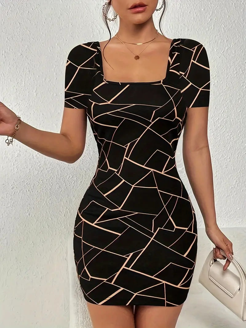 Women Square Neck Knitting Elegant Bodycon Dress 5